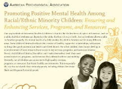 Promoting Positive Mental Health Among Racial/Ethnic Minority Children: Ensuring and Enhancing Services, Programs, and Resources