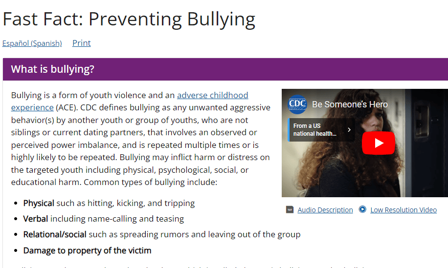 Fast Fact:  Preventing Bullying
