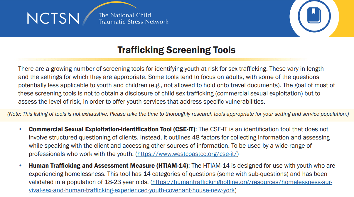 Trafficking Screening Tools