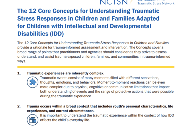 The 12 Core Concepts for Understanding Traumatic Stress Responses in Children and Families Adapted for Children with IDD